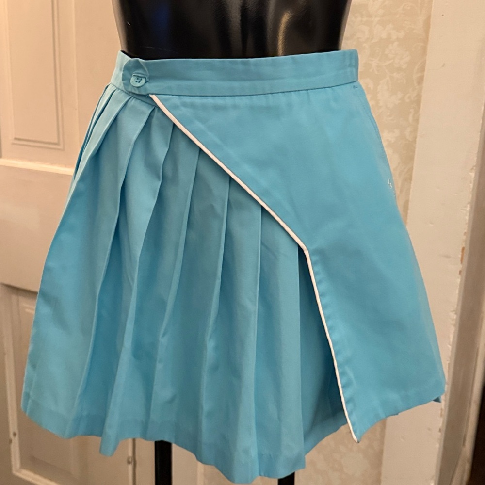 Vintage Le Coq Sportif Turquoise Half Pleated Tennis Skirt White Trim VTG Sz 12